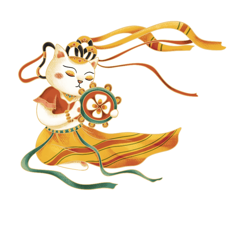 春节敦煌风动物拟人插画