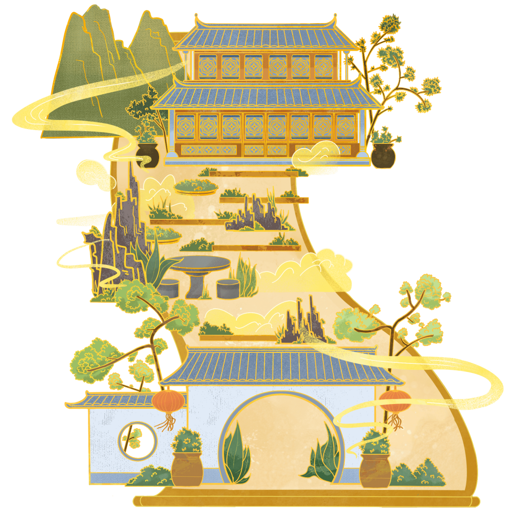古风山水画卷插画