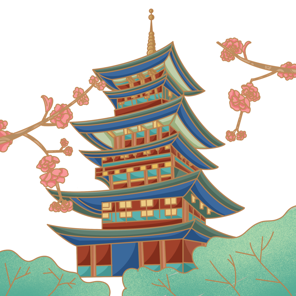 国潮特色建筑插画