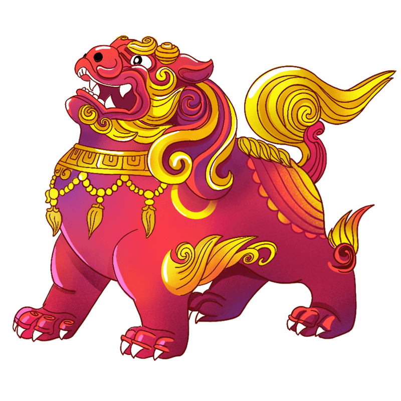 手绘-中国风石狮子插画