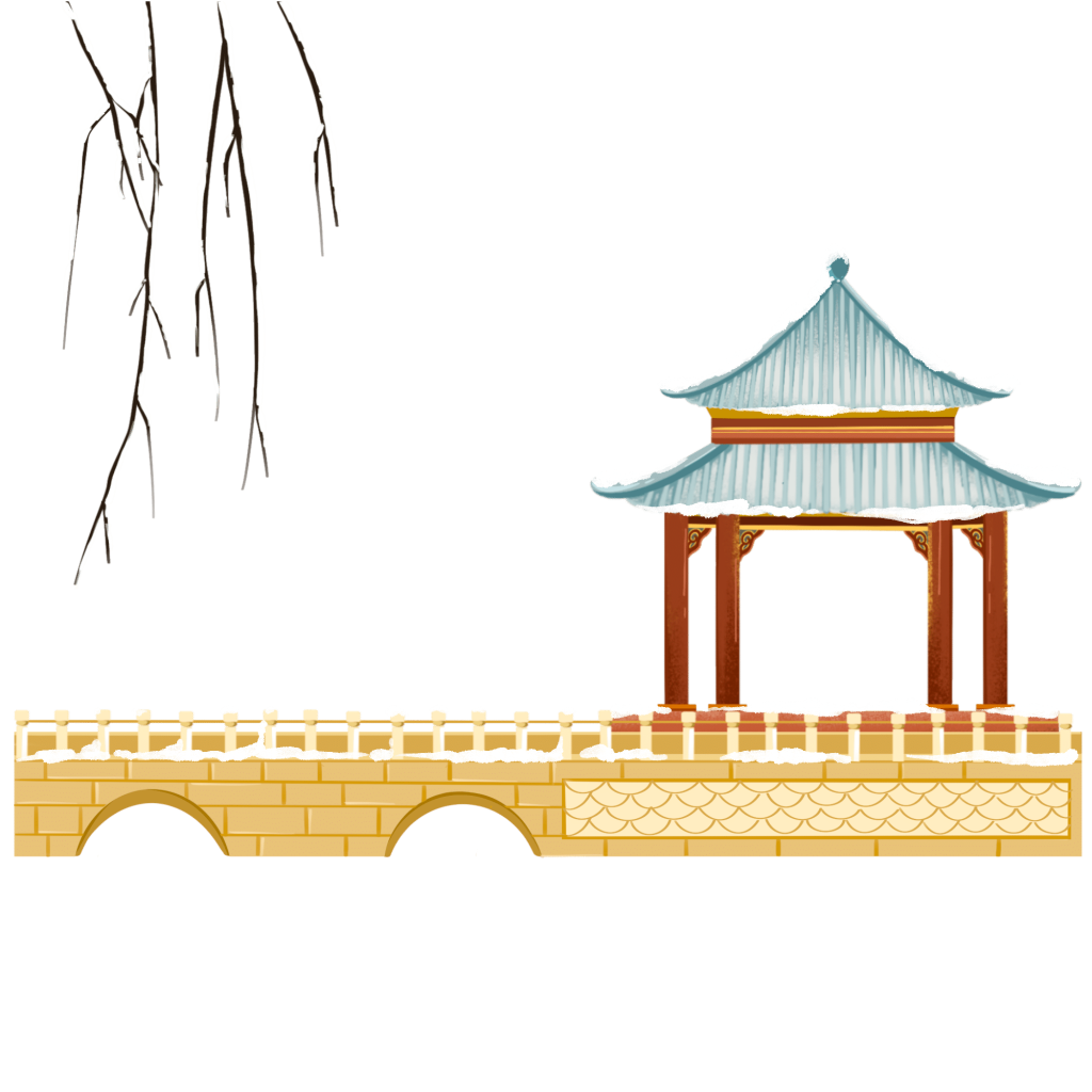 中国风冬季飘雪拱桥