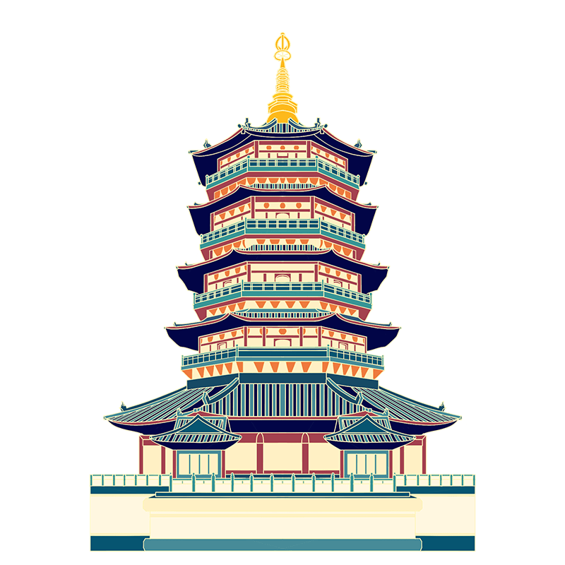 国潮中国高塔建筑元素