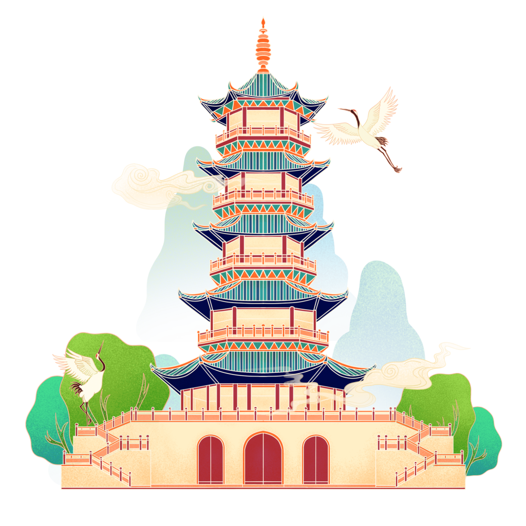 金边国潮风-城市建筑高塔