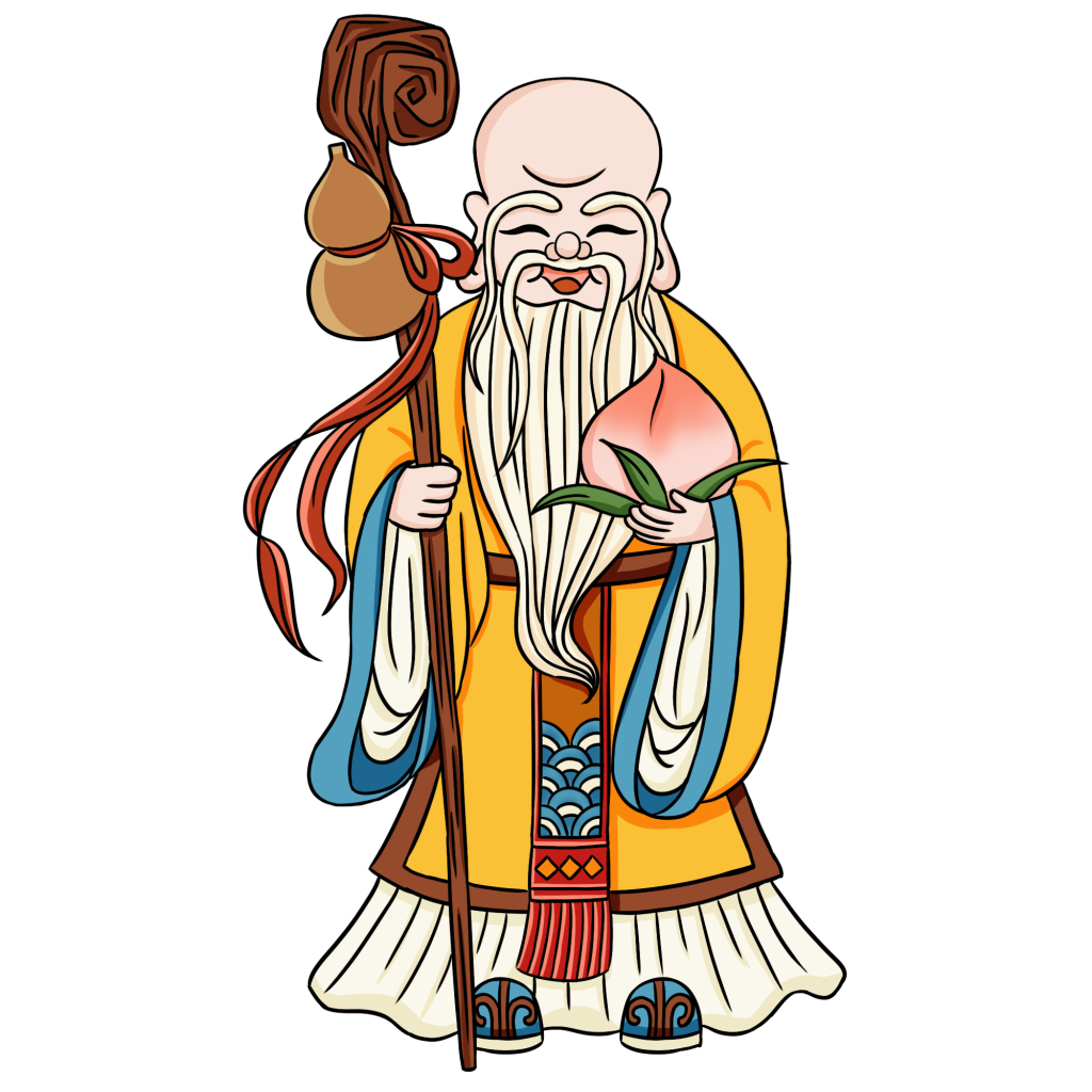 中国风-寿桃组合人物插画-寿星公