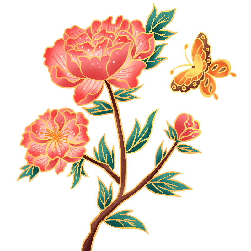 手绘牡丹花花朵插画元素