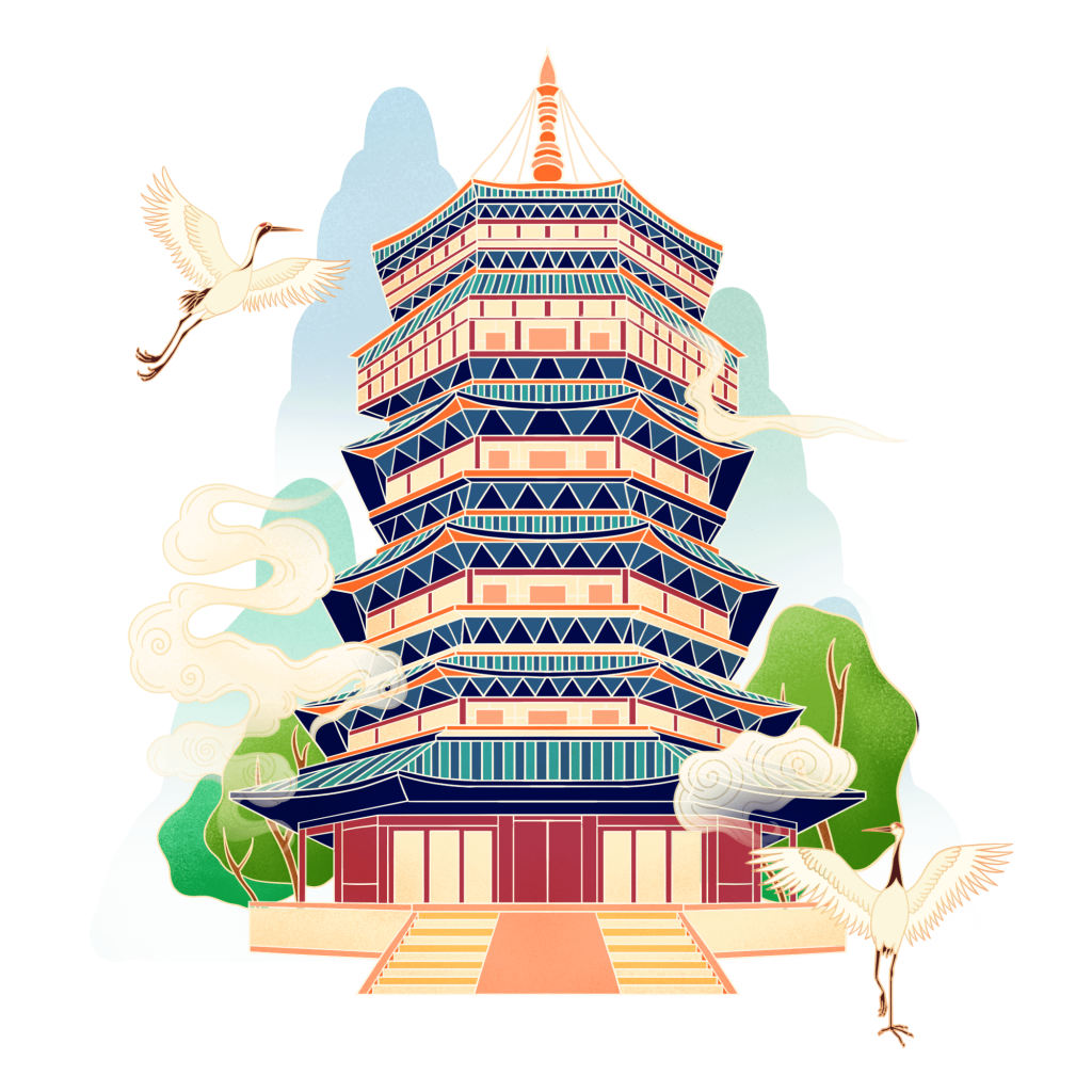 国潮风中国风塔楼建筑