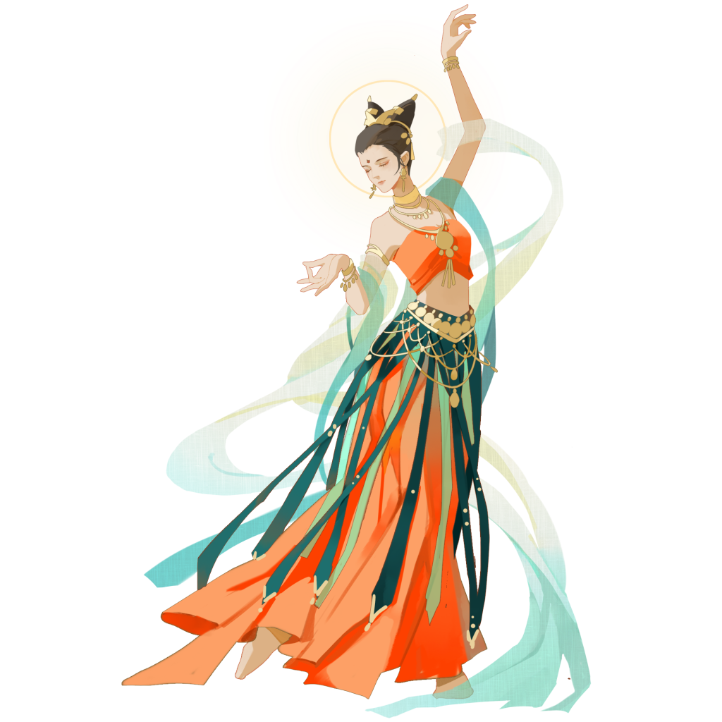 国潮敦煌人物细线白描插画