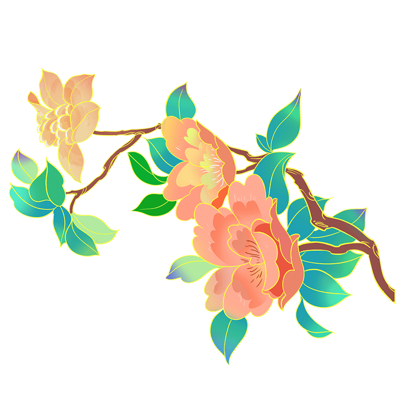 国风花 水彩 花朵