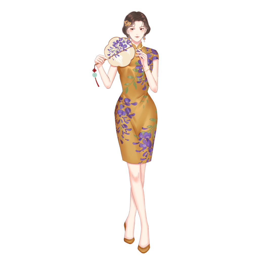 国潮风旗袍人物插画