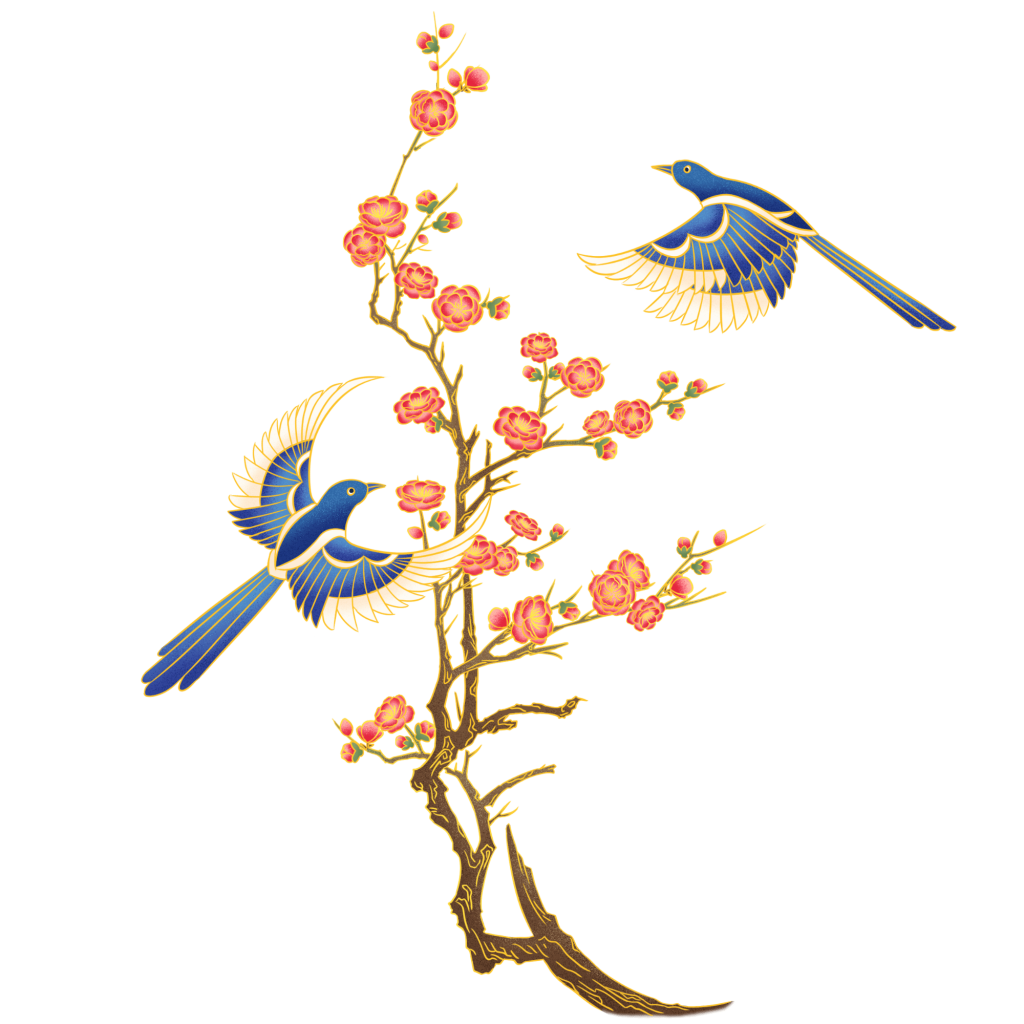 国潮插画-花和鸟