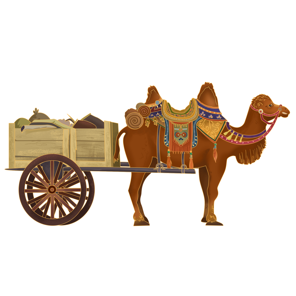 国潮骆驼马车插画