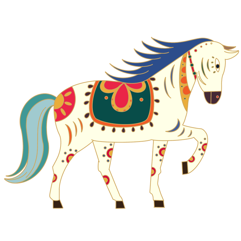国潮风马动物插画