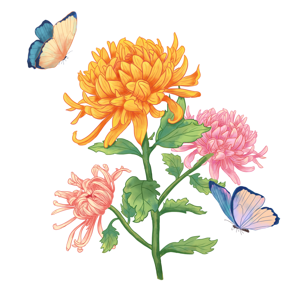 国潮金色菊花
