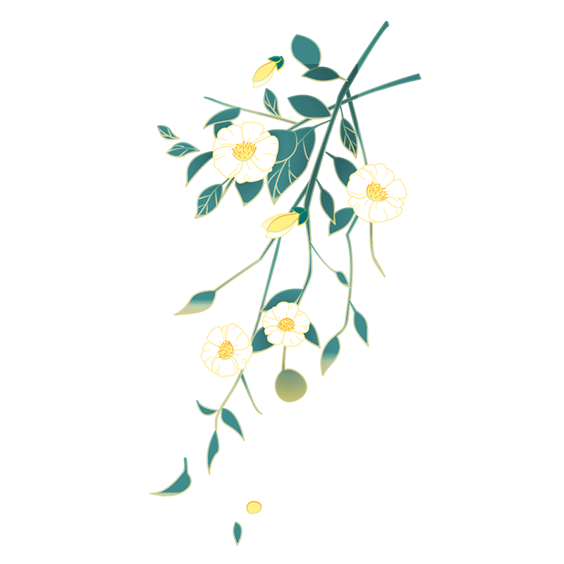中国风金边插画-花枝