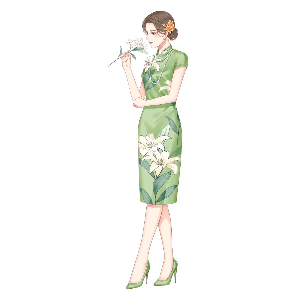 中国风人物插画-古风旗袍美女