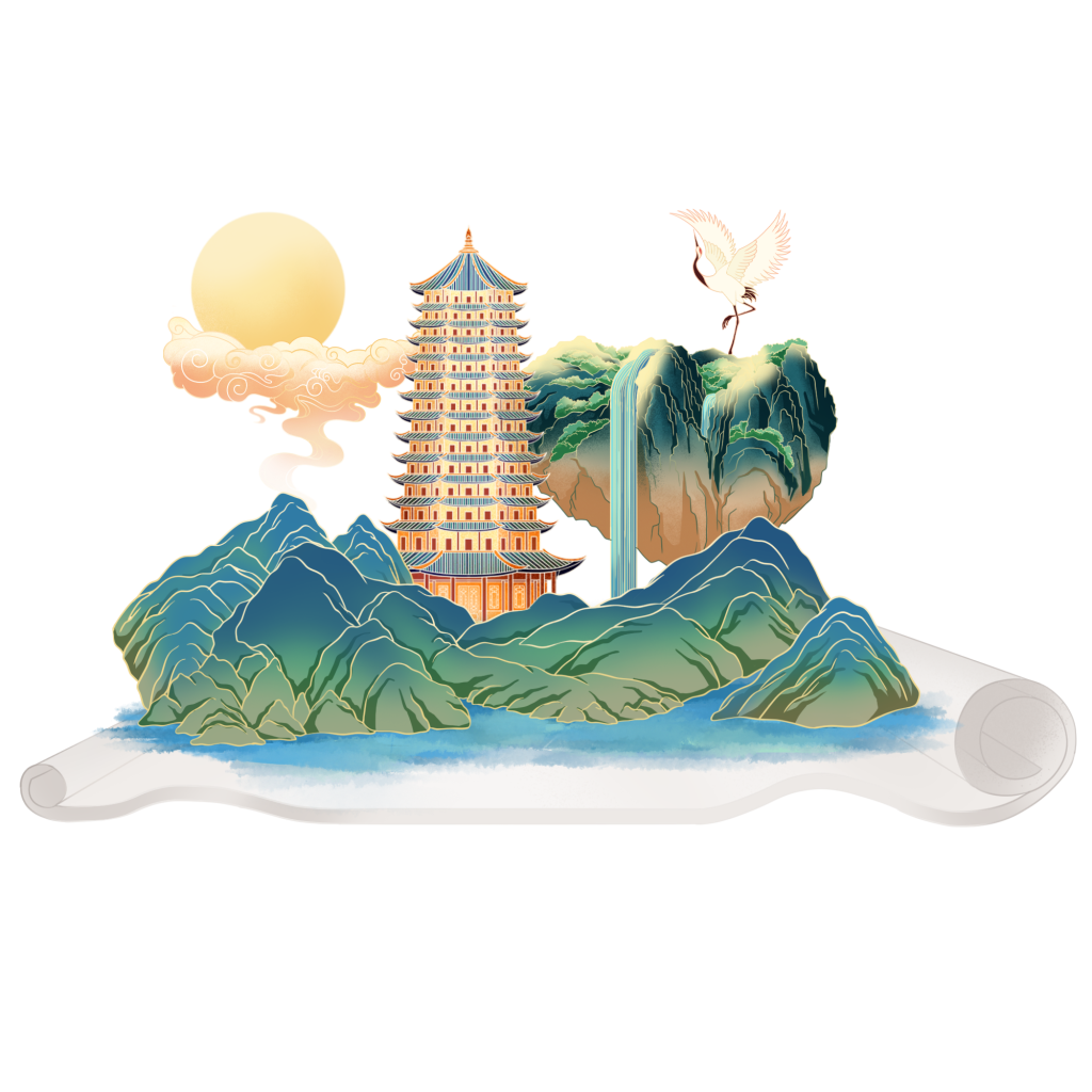 国潮园林画卷建筑