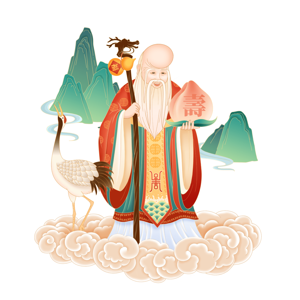 国潮细线白描长寿人物