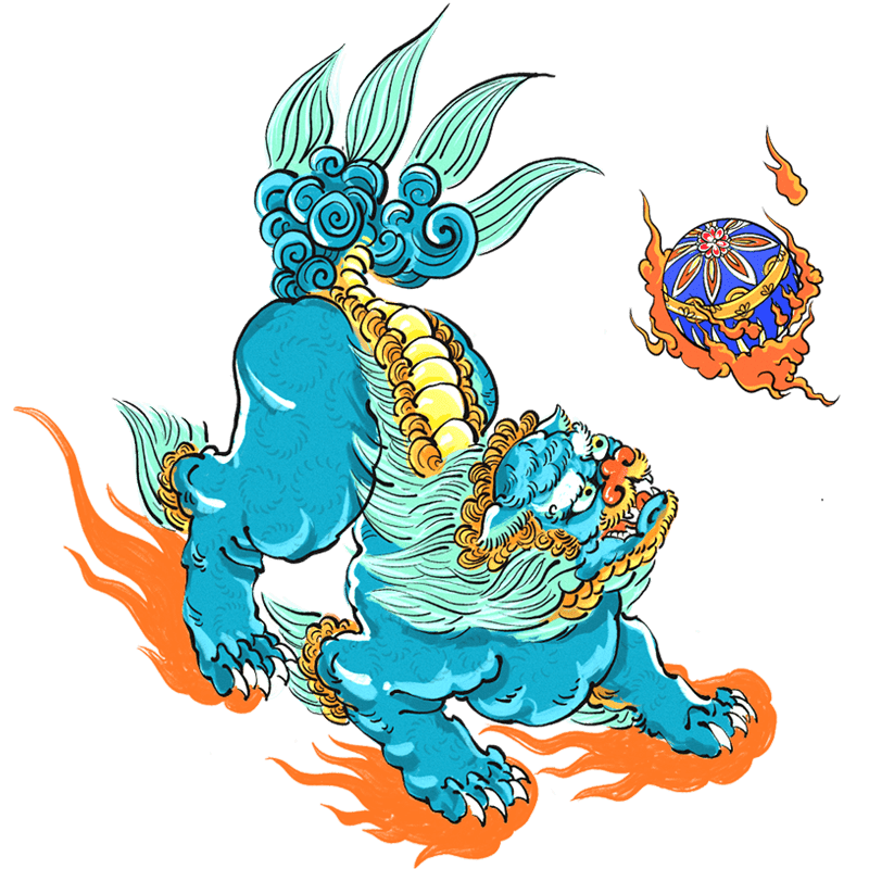 狮滚绣球插画