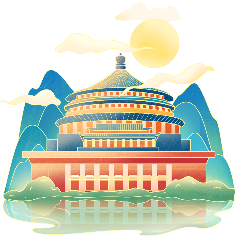 中国风传统现代建筑插画