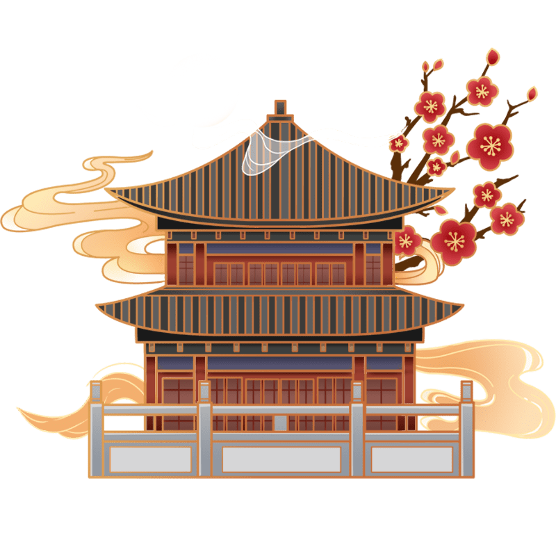 国潮建筑元素插画古楼