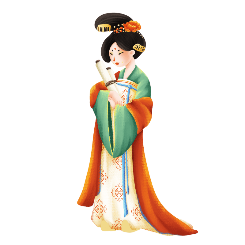 手绘-中国风少女人物插画