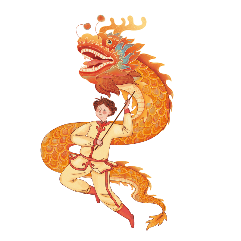 中国风-人物插画-古风人物舞龙