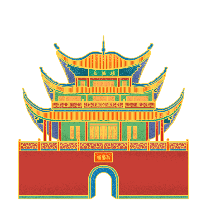 金边国潮建筑插画