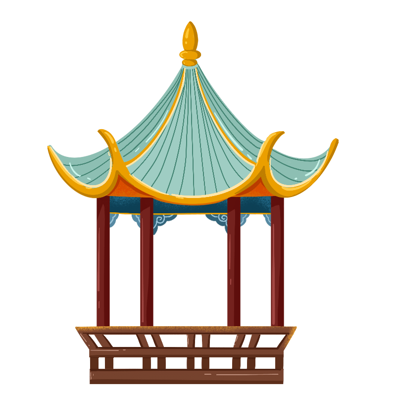 国潮建筑凉亭元素