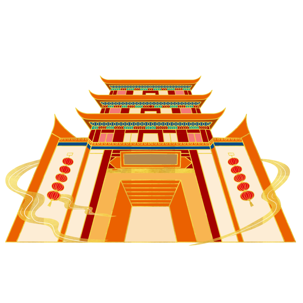 国潮城门建筑插画