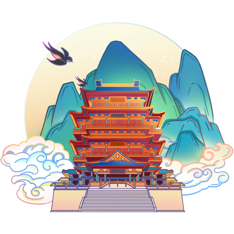 国潮风建筑古楼