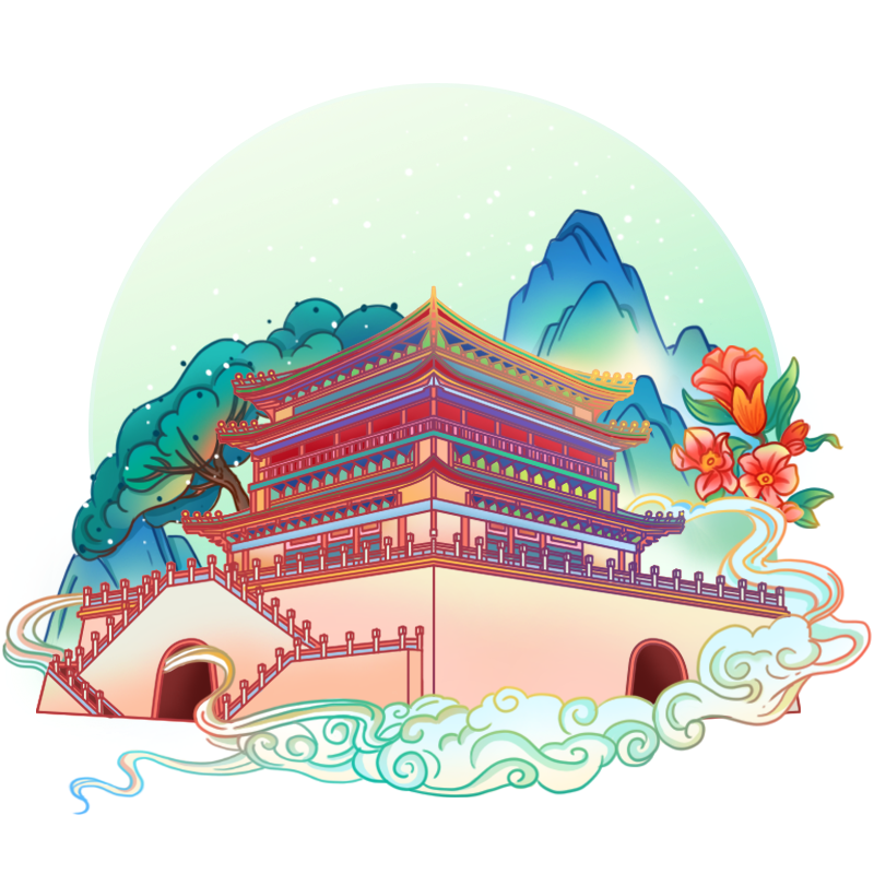 国潮风景名胜建筑场景
