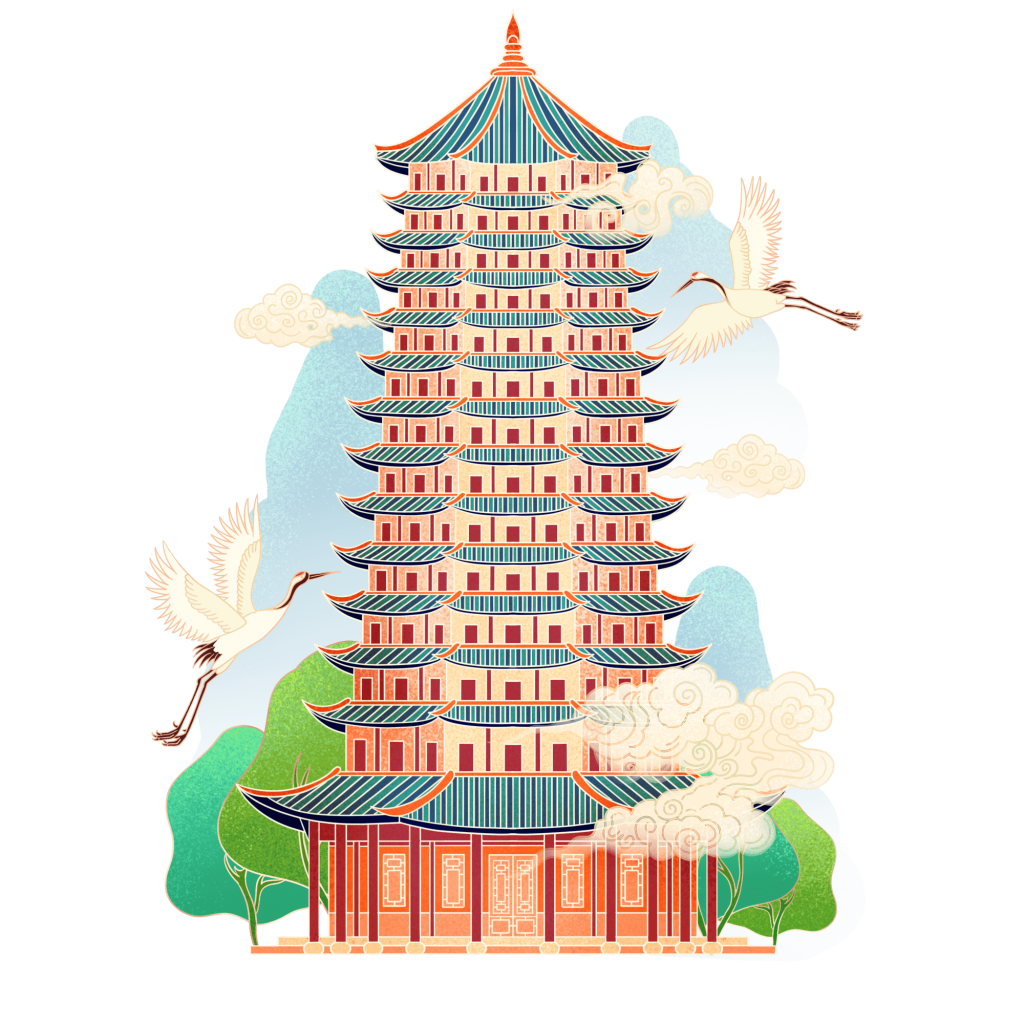 国潮特色建筑高塔