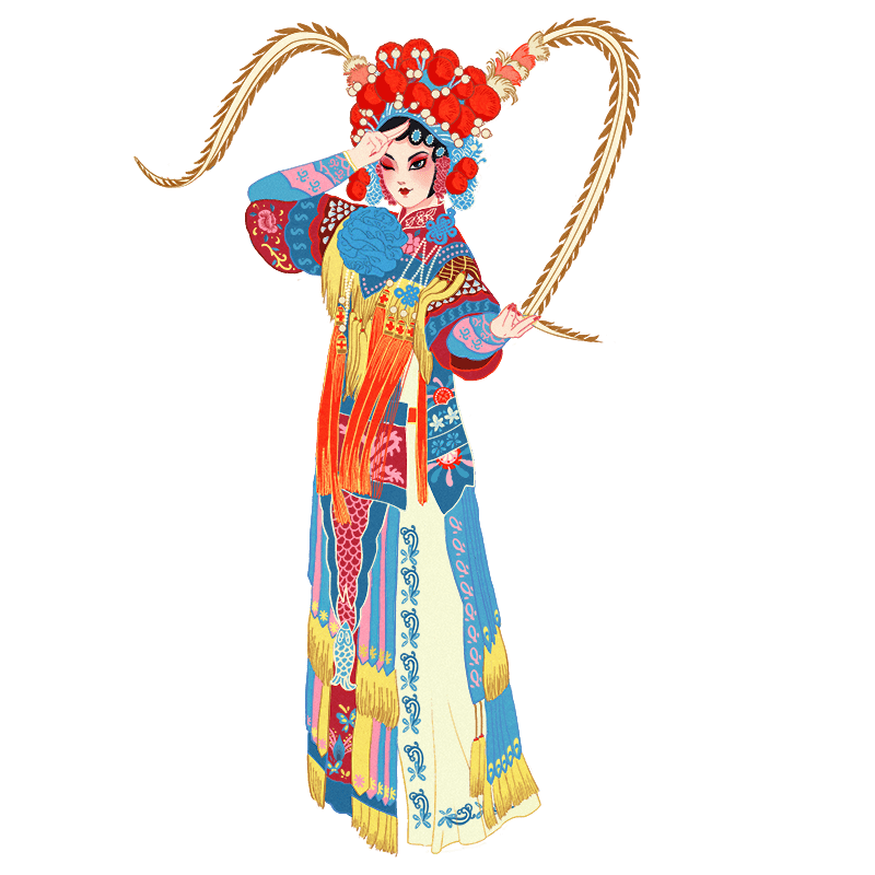 手绘-中国风戏剧少女人物插画