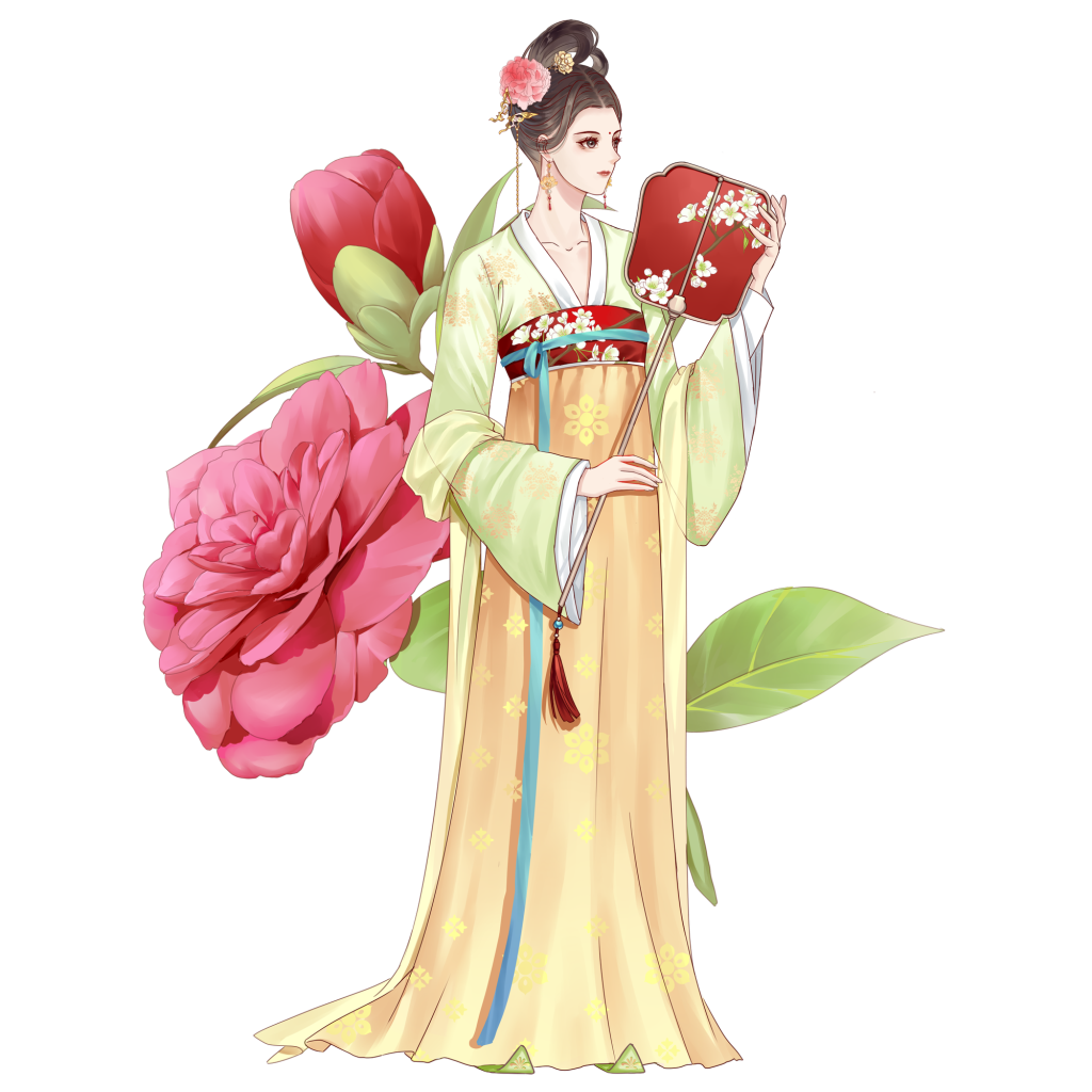 插画风手绘描边穿唐装女性